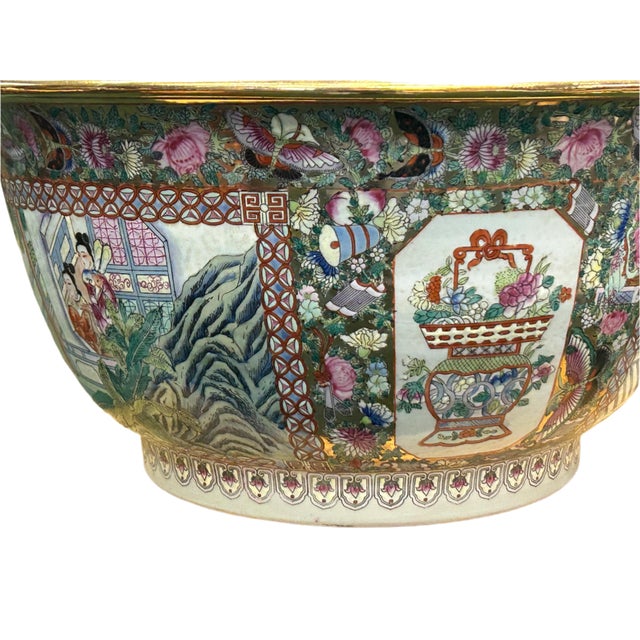 Vintage Chinese Famille Rose People House Graphic Large Porcelain Bowl Pot For Sale - Image 11 of 12