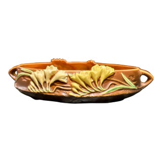 1945 Roseville Pottery Centerpiece/Console Bowl, Freesia Tangerine Collection For Sale