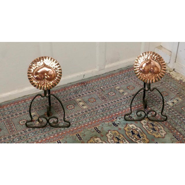Late 19th Century Arts & Crafts Copper and Iron Fire Dogs, 1880, Set of 2 For Sale - Image 5 of 8