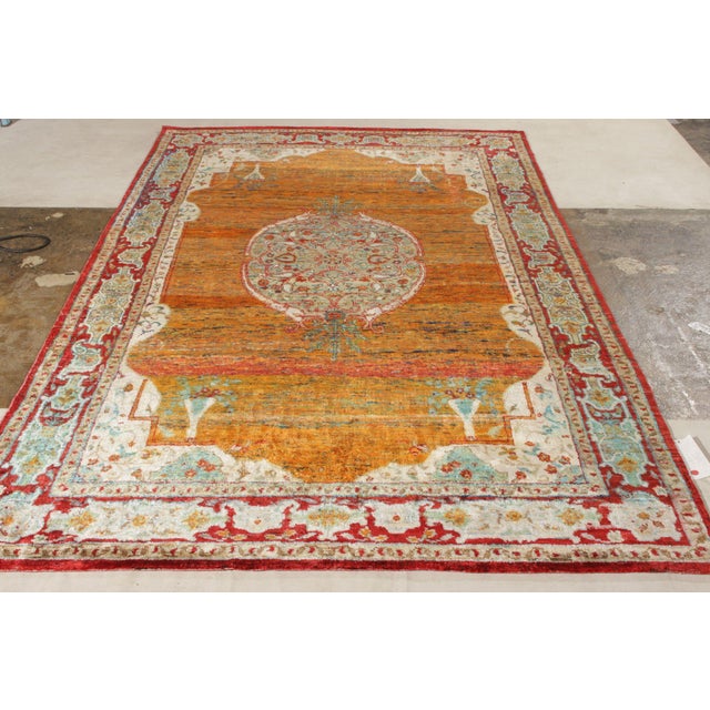 Modern Rug & Kilim’s Classic Agra Style Rug in Orange-Red, Blue Medallion Pattern For Sale - Image 3 of 9