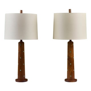 Pair of Gordon & Jane Martz Wood Table Lamps with Tile Inlay For Sale