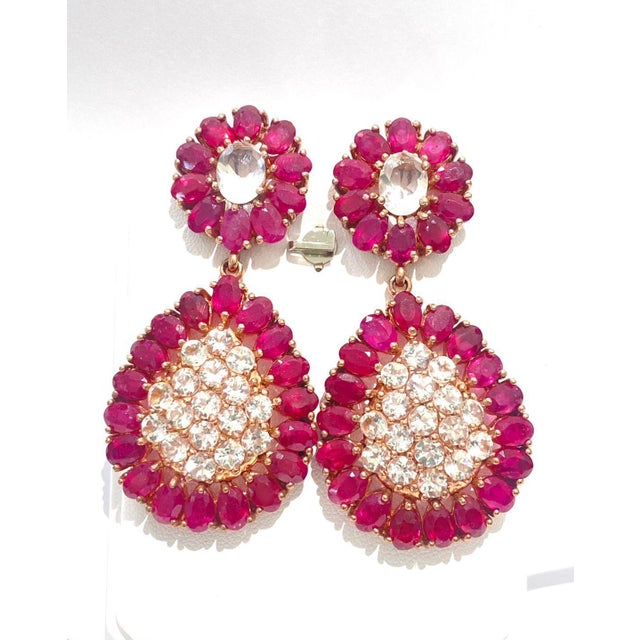 Early 21st Century Natural Ruby & White Sapphire "Bochic" Earrings Set In 18K Gold & Silver For Sale - Image 5 of 7