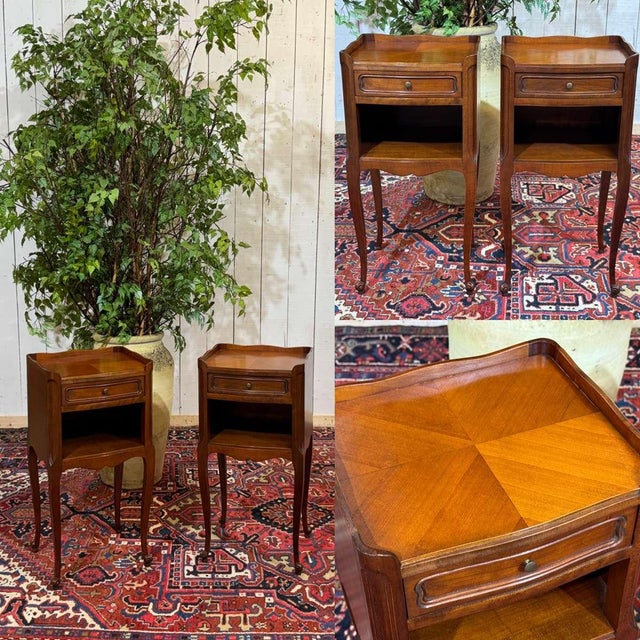 Pair of Louis XV style cherrywood bedside tables from the 1970s - W=36cm, D=32cm, H=73cm.