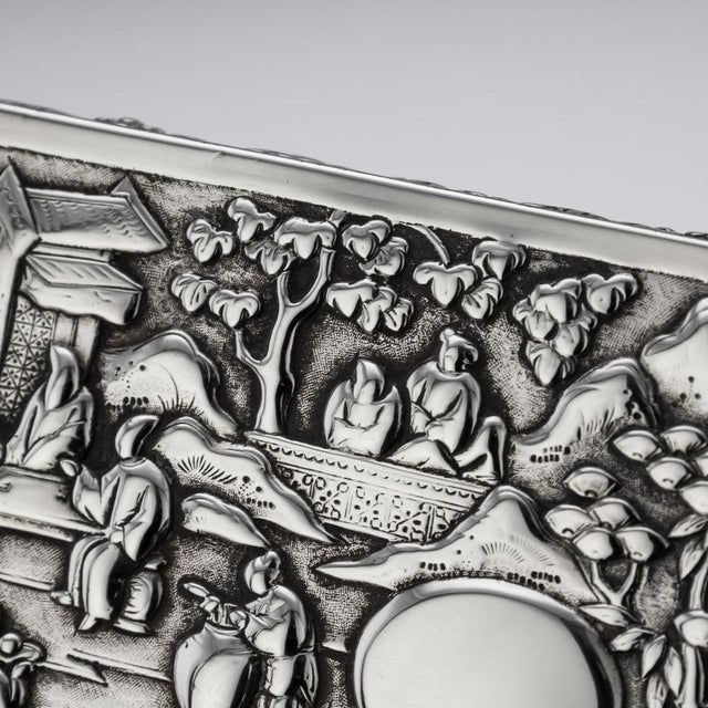 19th Century Chinese Solid Silver Aristocratic Processions Scene Box, 1870 For Sale - Image 13 of 18