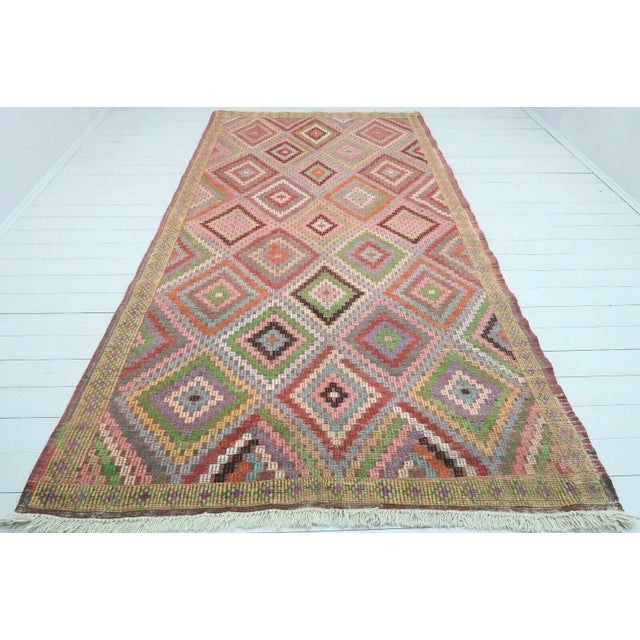 Colorful Vintage Turkish Kilim Rug - 67" X 133" For Sale - Image 13 of 13