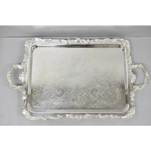 Vintage Sheridan Victorian Silver Plated Footed Butlers Serving Platter Bar Tray For Sale - Image 14 of 14