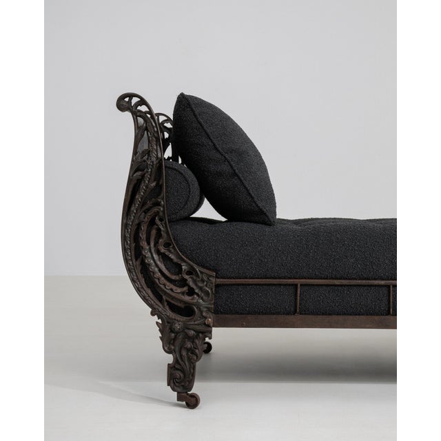 Metal 19th Century France Deep Ebony Black Carved Daybed With Upholstered Bolsters For Sale - Image 7 of 11