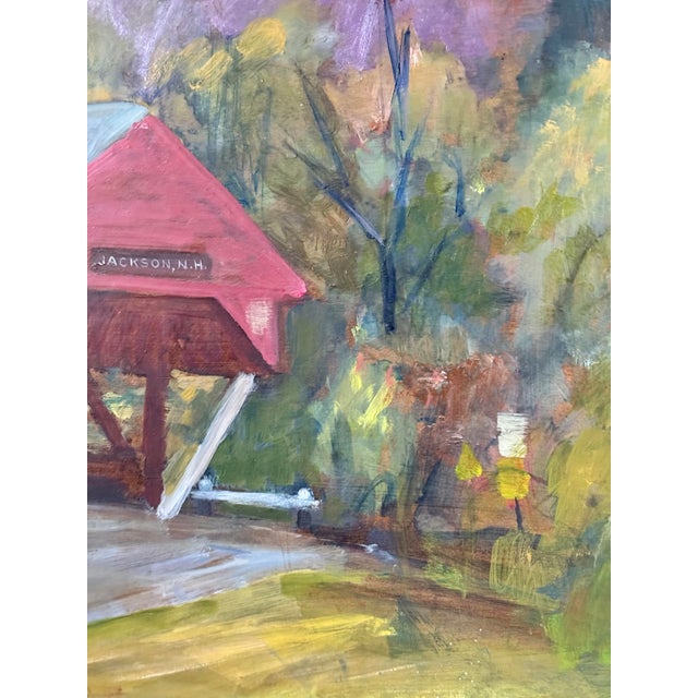 Midcentury New England Landscape Expressionist Oil Painting With Covered Bridge by Theresa Berney (1904-2001) For Sale - Image 6 of 9