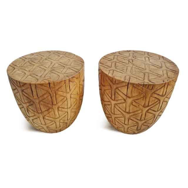 Wood Natural Gumdrop Cane Carved Stool For Sale - Image 7 of 11