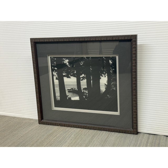 Photorealism Black & White Tahoe Boat in Dock Photograph, Framed For Sale - Image 3 of 12
