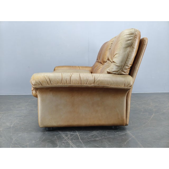 Cognac Buffalo Leather 3-Seater Sofa from Arcon Italia,1970s For Sale - Image 10 of 18