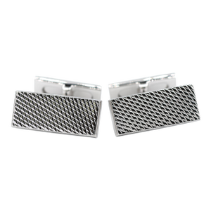 Asprey London 18k(750) Solid White Gold Classic Rectangular Crosshatch Cufflinks, A Pair