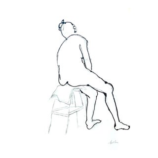 Martha Holden "Woman Waiting" Ink and Charcoal on Paper Drawing For Sale