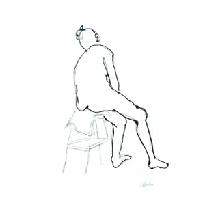 Martha Holden "Woman Waiting" Ink and Charcoal on Paper Drawing