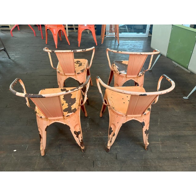 Metal Vintage Tolix Style Stackable Dining Side Chair in Distressed Orange For Sale - Image 7 of 10
