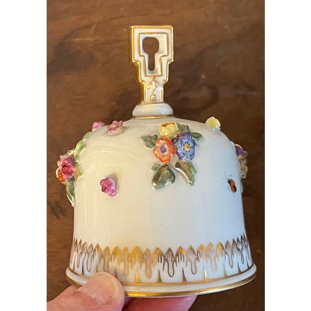 Antique 19th Century Meissen Porcelain Table Bell With Applied Flowers and Hand Painted Insects For Sale - Image 9 of 10