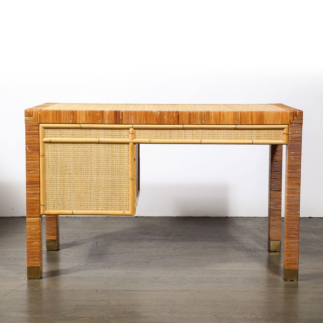 Mid-Century Modernist Rattan & Bamboo Wrapped Desk Signed Bielecky Brothers For Sale - Image 12 of 12
