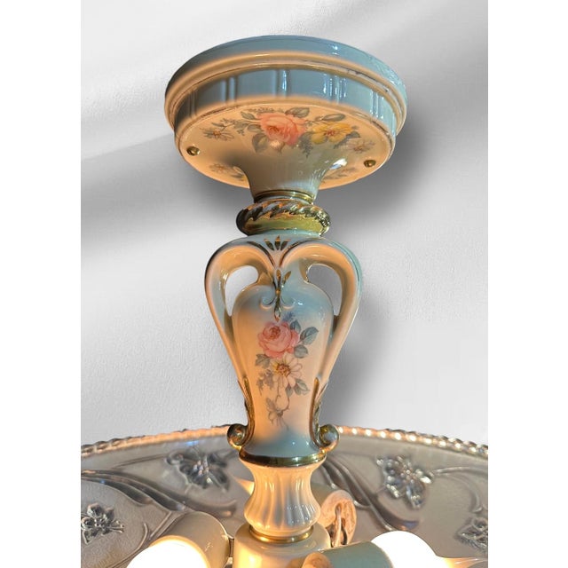 1930s Art Nouvau Glass and Porcelain Chandelier For Sale In South Bend - Image 6 of 12