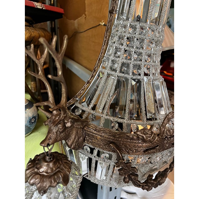 1970s 1970s Bronze and Crystal Deer Head Stag Sconce For Sale - Image 5 of 5