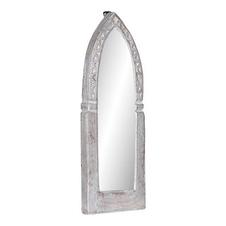 Vintage White Distressed Finish Small Arch Wall Mirror For Sale