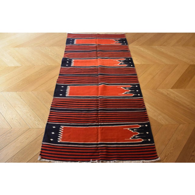 Indian Red, White, and Blue Mehrab Rug, 1970s For Sale - Image 16 of 16