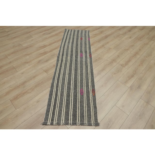 1980s Scandinavian Style Stripe Design Handmade Oushak Kilim Runner Rug For Sale - Image 12 of 12
