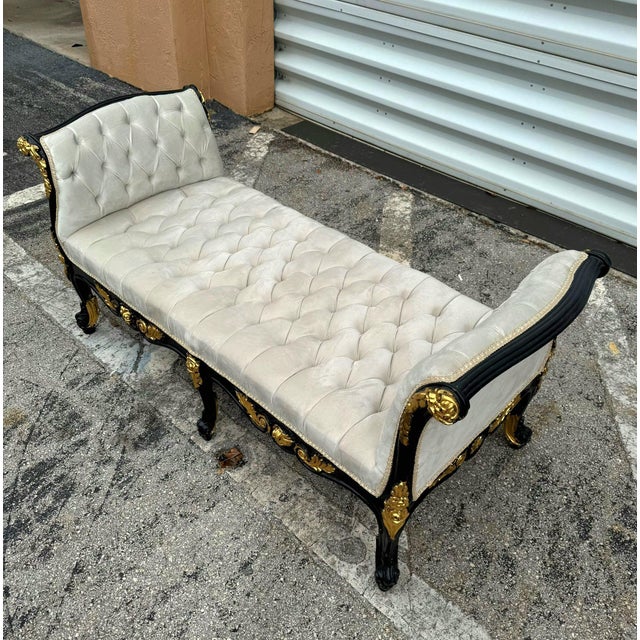 French Style White and Black Bench With Gold Leaf Details For Sale - Image 12 of 12