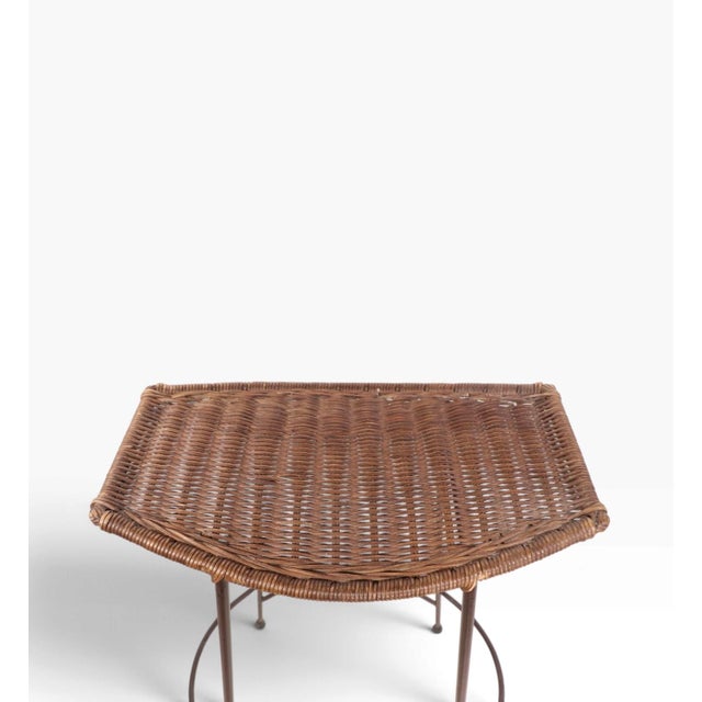 Brown Set of Four Mid Century Wrought Iron and Wicker Bar Stools For Sale - Image 8 of 16