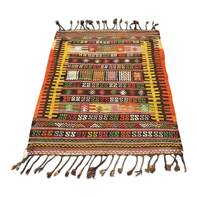Small Vintage Turkish Kilim Rug - 35" X 43" For Sale