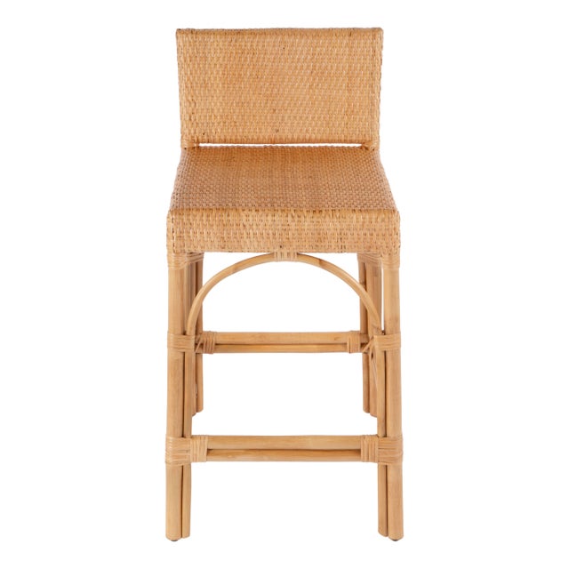 Transitional Serienna 24.5 in. Seat Height Rectangular Rattan Low Back Counter Stool, Natural Rattan For Sale - Image 3 of 10