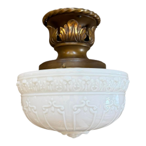 1910s Neoclassical Embossed Cased Glass Ceiling Light