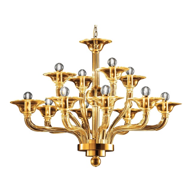Modern Amber Linear Murano Glass Gold Chandelier in Contemporary Style For Sale