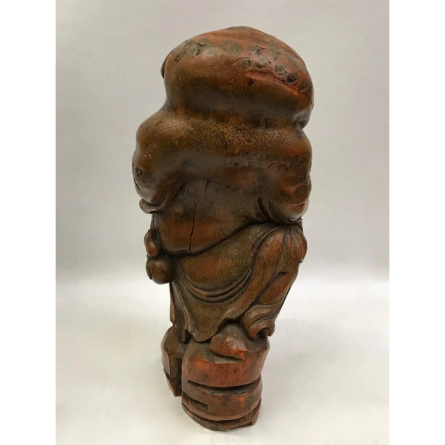 1980s Chinese Art Carved Bamboo Happy Buddha Sculpture For Sale - Image 4 of 6