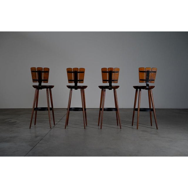 Belgian Brutalist Bar Stools, 1970s, Set of 4 For Sale - Image 4 of 10