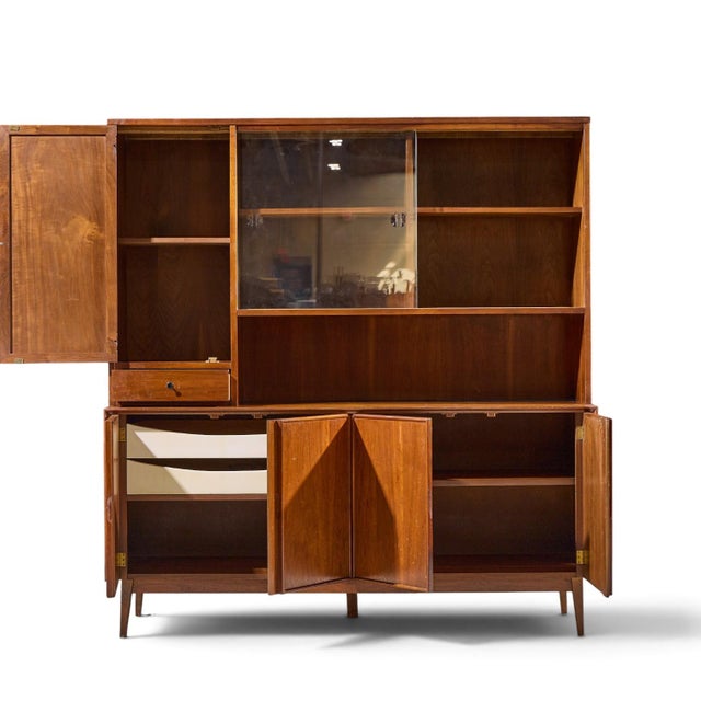 Merton Gershun for American of Martinsville Mid Century Walnut and Cane Credenza and Hutch For Sale - Image 13 of 14