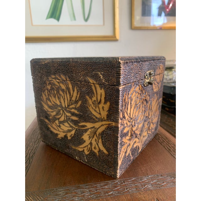 Arts & Crafts Vintage Flemish Art Co. Pyrography Wooden Box For Sale - Image 3 of 6