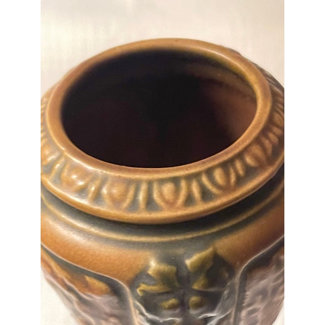 1920s Antique Roseville Pottery 1924 Florentine Vase in a Rich Coppery Textured Brown For Sale - Image 5 of 7