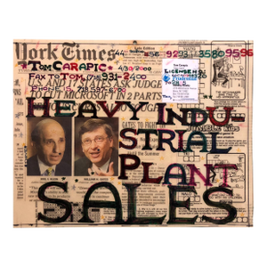 Tom CarapicMixed Media Outsider Visionary Art Newspaper Collage Bill Gates Laminated 2 side