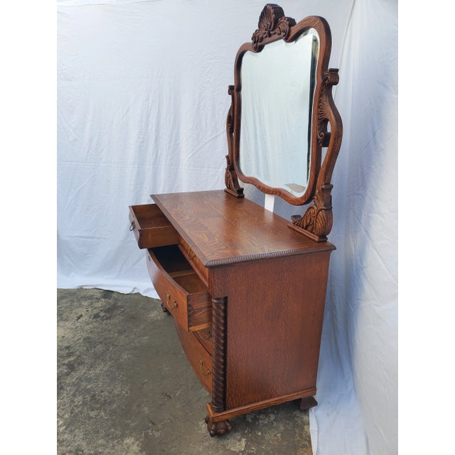 1900s Victorian Tiger Oak American Dresser Chest with Mirror For Sale - Image 9 of 13
