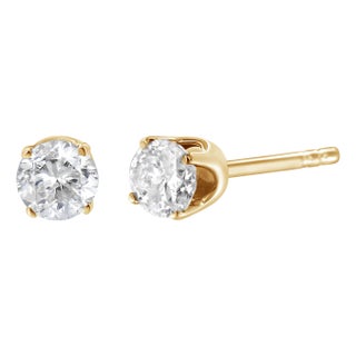 14K Yellow Gold 1/2 Cttw Round-Cut Diamond Solitaire Stud Earrings, A Pair For Sale