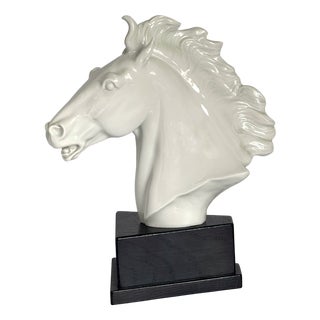 Horse Head Bust in Oak & Porcelain by Erich Oehme for Meissen, 1949 For Sale