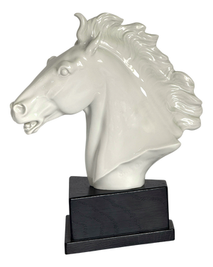 Horse Head Bust in Oak & Porcelain by Erich Oehme for Meissen, 1949