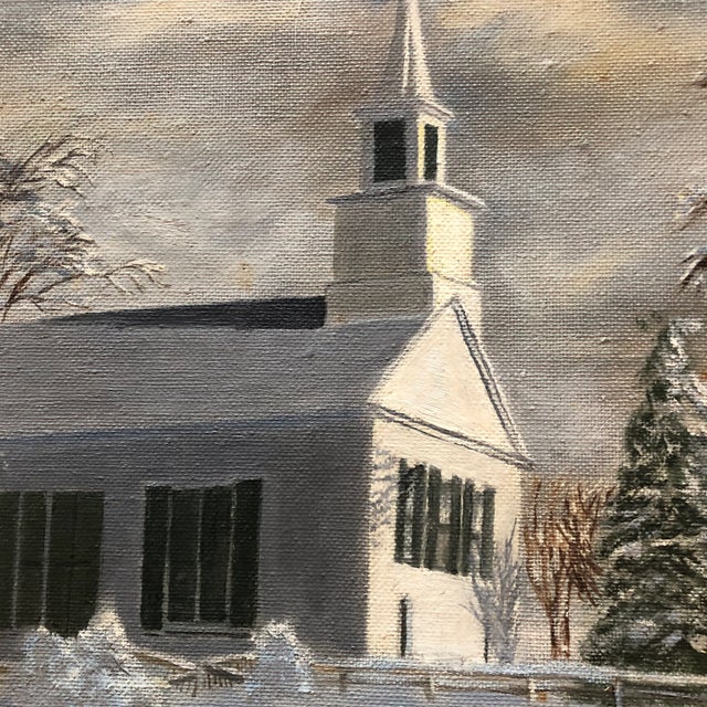 Impressionist Vintage Original Impressionist Painting Church in Snow Signed 1960’s For Sale - Image 3 of 6