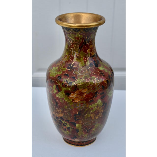 Vintage (1970's) Vase has a Chinese Style. Made of CLOISONNE - Enamel. The Measurements: 4.5" Diam. x 9.5"H. Flat Rate...