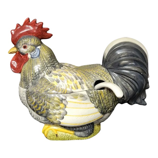 Large Vintage Italian Majolica Hen Chicken Rooster Tureen Centerpiece For Sale
