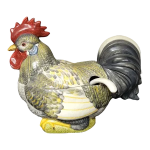Large Vintage Italian Majolica Hen Chicken Rooster Tureen Centerpiece