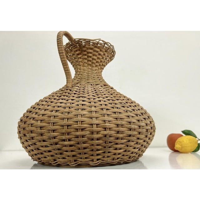 Wood Mid-Century French Woven Rattan Vase, 1950s For Sale - Image 7 of 18