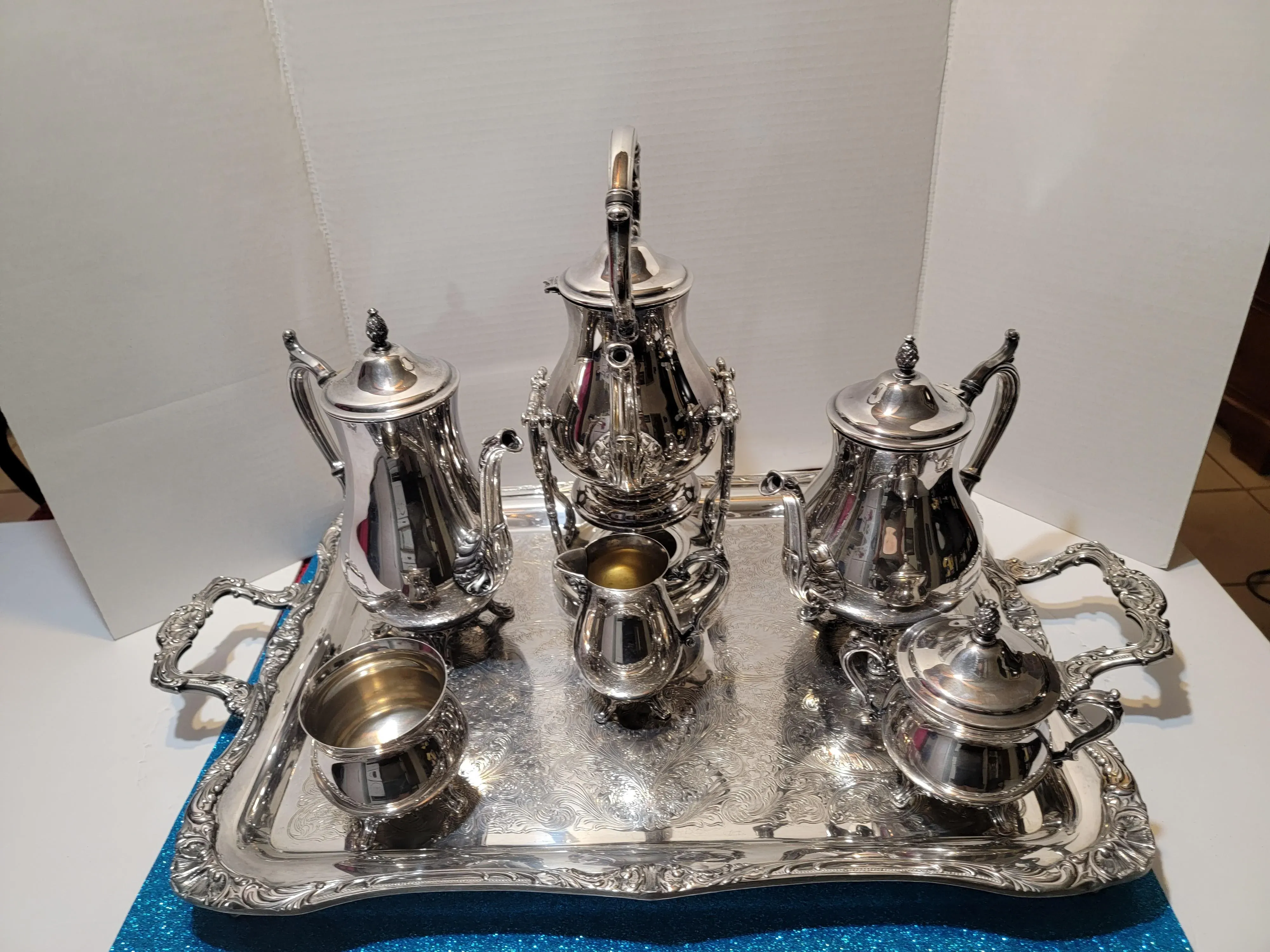 Vintage Wm Roger's Silver Plate Serving Tea Coffee Set With Tray