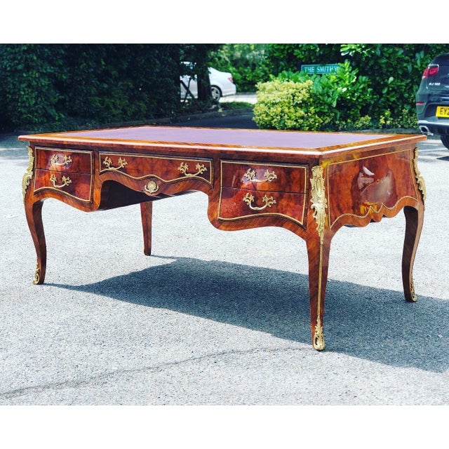 French Style Desk, Inlaid Kingswood with Brass Decoration, Very Impressive. For Sale - Image 3 of 17