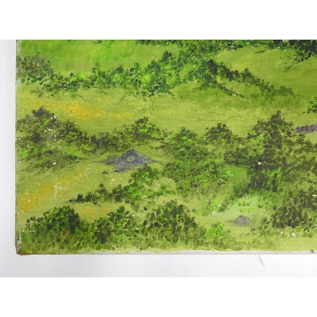 Late 20th Century Late 20th Century Birdseye View Mountain Valley Landscape Painting For Sale - Image 5 of 9